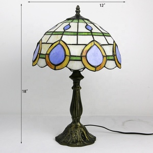 LongHuiJing 12" Eco-Friendly Simple AC Powered Peacock Feathers Stained Glass Dome Shade E26 <b>Base</b> Flexible LED <b>Table</b> <b>Lamp</b> - Product Image 2