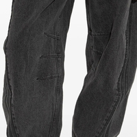 Jean plissé super ample à coupe affinée pour femme, respirant, taille mi-haute, délavage vintage, noir, style décontracté, pantalon en denim pour femme