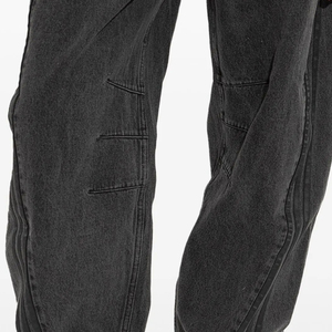 Super Baggy Tapered Fit <span class=keywords><strong>Jeans</strong></span> pour femmes plissés Respirant Mid Rise Vintage Wash Black Casual Styling Waist Ladies Denim Trousers - Product Image 5