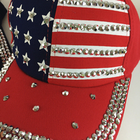 Casquette de baseball décontractée unisexe Y2K Hip Hop Streetwear Premium Bling avec logo personnalisé OEM et strass drapeau américain pour homme et femme