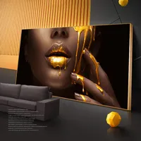 Affiche sur toile Golden Lips, art mural scandinave, portrait de femme sexy, impression HD, encre imperméable, décoration intérieure, salon