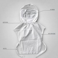 Cape de protection jetable avec fenêtre transparente en PET, en tissu microporeux antistatique, col tricoté, coutures thermosoudées, attaches latérales, pour salle blanche