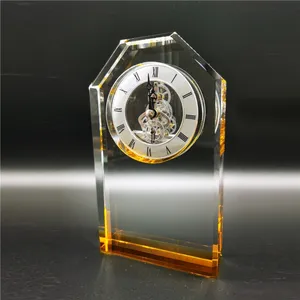 Wedding Gift Luxury K9 Crystal Clock And Skeleton Quartz Movement As Crystal Business Souvenir