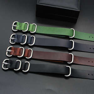 Correa de Reloj de Cuero Genuino Verde Mate de Doble Pasada con 5 Anillos en 16/18/20/22 mm con Hebilla/Retenedor de Acero Inoxidable 304L de Alta Resistencia - Product Image 2