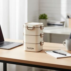 Stainless Steel <b>Round</b> Heatable Lunch <b>Box</b> Cup Bottle Set Microwave Safe Leak Proof Dual Tier 1-2L Capacity Modern Bento <b>Box</b> - Product Image 4