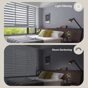 Persianas dobles de cebra listas <span class=keywords><strong>para</strong></span> usar, cortinas de persiana enrollable Therm Blackout, cremallera automática, tela de poliéster 100% <span class=keywords><strong>para</strong></span> el hogar, eléctrico liso - Product Image 4