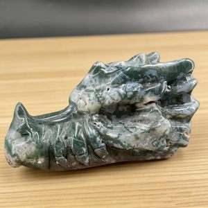 Pierre sculptée en agate mousse naturelle de 3 pouces, tête de dragon, avec inclusion de mousse naturelle, figurine de dragon en cristal, décoration Feng Shui, cadeau - Product Image 6