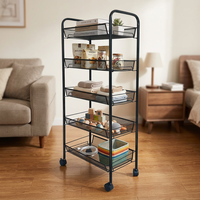 Carrito Metálico Multifuncional con Ruedas, Estante de Almacenamiento de 5 Niveles para Sala de Estar y Cocina, Carrito Organizador para Islas de Cocina