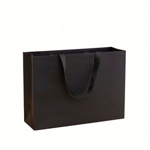 Sacs cadeaux en papier recyclé personnalisés avec poignée en ruban, couleur crème beige luxueuse, avec votre propre logo - Product Image 1
