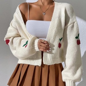 <span class=keywords><strong>Cardigan</strong></span> Casual in cotone 100% autunno inverno lavorato a maglia con fibbia ricamata in ciliegio ampia adatta per europa America - Product Image 6