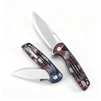 Couteau pliant avec manche en fibre de carbone rouge et bleu, lame en acier San Mai, couteau de poche pour le camping et les activités de plein air, logo personnalisé