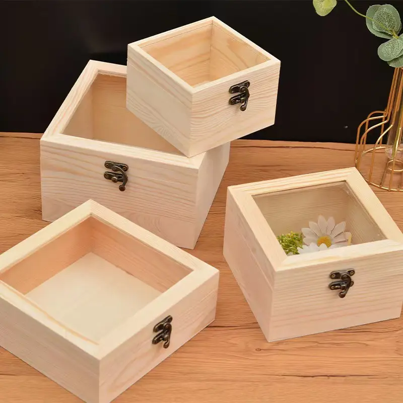 Wholesale In Bulk Hinged Square Luxury Fancy Ring Jewelry Packaging Storage Wood Crafts Gift Wooden Box with Custom Logo