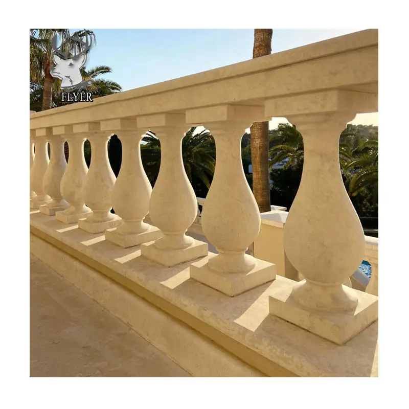 Beige Marmer Pegangan Pagar Langkan Dekorasi Rumah Balkon Batu Baluster Luar Beige Marmer Balustrade