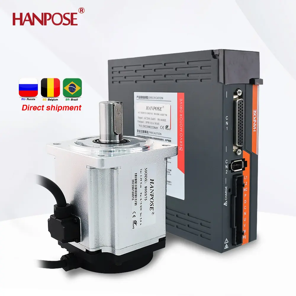 0.75kw Servomotor Driver Cnc Kit 80ss75-asd275 220V Snel Toerental Constant Koppel 2.4n. M 4.4a 3000-6000Rpm 750W Ac Servomotor