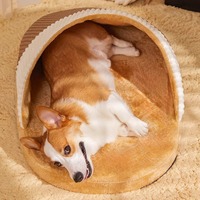 Coussin pour chien rembourré en éponge, sac de couchage chaud pour l'hiver, design semi-fermé amovible et lavable, tapis pour animaux de compagnie pour chiens et chats de petite et moyenne taille