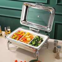 Chauffe-Plat Rectangulaire Doré 9L en Acier Inoxydable avec Couvercle Hydraulique pour Buffet – Ensemble de Service et Réchaud Alimentaire