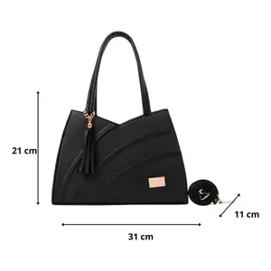 กระเป๋าถือหนังสีดำสำหรับผู้หญิง ยี่ห้อ Fana Kanya ดีไซน์หรูหรา ตกแต่งพู่ห้อย เหมาะสำหรับใช้ในชีวิตประจำวัน กระเป๋าสะพายลำลอง - Product Image 1