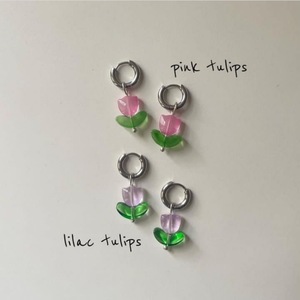 Pendientes de flor de tulipán de cristal con esmalte de color, aro plateado y dorado, a la moda, para uso diario, tipo broche. - Product Image 2