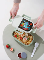 Boîte à lunch en acier inoxydable 304 de grande capacité, boîte à lunch portable avec couvercle en plastique, design de dessin animé pour les travailleurs scolaires