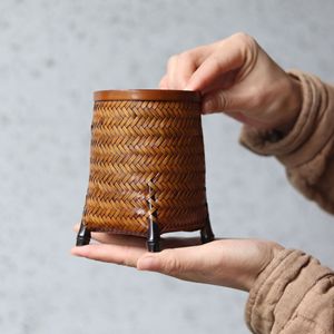 July 7th <b>Bamboo</b> Woven Tea Caddy Round Handmade Standing Tea Storage <b>Container</b> Traditional Office Organizer Pen Holder - Product Image 1