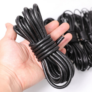 Cowhide <b>Rope</b> Genuine Leather Round Black For <b>Bracelet</b> Making Jewelry Findings Material - Product Image 3