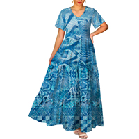 Robe décontractée tendance pour femme, col en V, manches courtes, motif tribal polynésien Elei, qualité supérieure, livraison immédiate