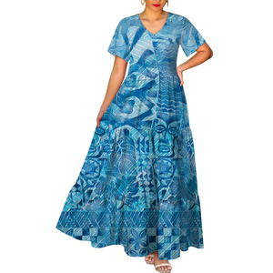 Robe décontractée tendance pour femme, col en V, manches courtes, motif tribal polynésien Elei, qualité supérieure, livraison immédiate - Product Image 3