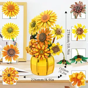 Gratuit <span class=keywords><strong>Trib</strong></span> 11002 nouveau tournesol fleur Bouquet Vase modèle briques décoration jouets éducatifs vacances cadeaux blocs de construction ensembles - Product Image 4