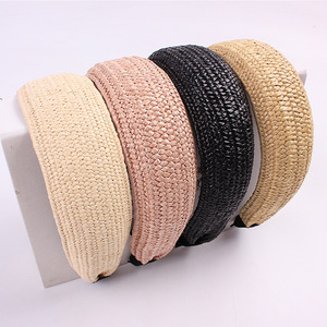 Nouveaux bandeaux en paille tressés à la main, accessoires pour cheveux pour filles, bandeaux larges noués pour femmes, vente en gros - Product Image 3