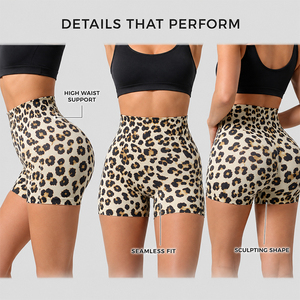 Shorts Deportivos para Mujer, Estampado de Leopardo, Cintura Alta, Levanta Glúteos, Suaves, Transpirables, Elásticos, para Yoga, Gimnasio, Fitness y Running - Product Image 3