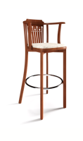 Tabouret de bar Silvano en bois au design nordique moderne avec dossier en rotin, chaise haute confortable pour restaurant et bar