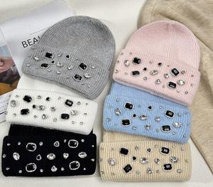 Wholesale Fashion High Quality Custom <b>Winter</b> Women Knitted Cap Logo Wholesale Colorful Crystal Rhinestone Beanie <b>Hats</b> - Product Image 1