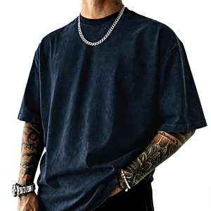 T-shirt Homme Bleu Foncé Oversize à Manches Courtes Col Rond Décontracté en Jersey de Coton Teint Uni Coupe Ajustée Couleur Unie - Product Image 1