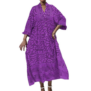 Vestido largo holgado con estampado y cuello en V, estilo europeo americano, novedad de primavera, elegante, informal, suave, talla grande, para mujer. - Product Image 2