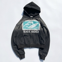 Patch personnalisé Design graphique Rivet Hoodies lavé à l'acide poids lourd coton éponge français fermeture éclair soleil délavé recadrée strass Hoodie