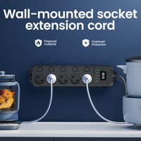 Multiprise anti-surtension ignifuge avec interrupteur indépendant, 5 prises CA et 3 ports USB pour la maison et le bureau