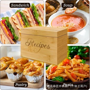 Wooden Recipe Storage Box <b>Rectangle</b> Solid Color Desktop Kitchen Organizer For Cooking Cards And Notes - Product Image 1