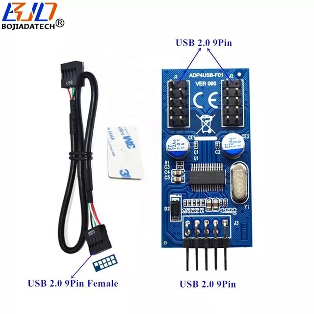 Wholesale Motherboard 9Pin Header to 2 * USB 2.0 9Pin Connector Adapter Card With Extension Cable 30CM in Stock
