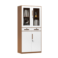 Armoire de rangement en métal pour bureau-Classeur robuste avec 2 tiroirs du milieu et porte en verre pour mobilier de bureau
