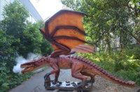 Dragon animatronique de film d'animation, dragon rouge occidental, lance de la fumée pour parc d'attractions à thème, costumes de dinosaures personnalisés