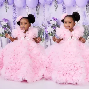 Gaun Ulang Tahun Anak Mewah dengan Renda dan Ruffle untuk Pengiring Pengantin, Pesta Pernikahan, Gaun Prom Bayi Perempuan, Gaun Pemotretan - Product Image 3