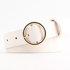 最新デザインカスタムシンプルゴールドラウンドメタルサークルバックル女性PUレザーベルト - Product Image 5