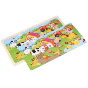 Mainan Puzzle pendidikan dini anak-anak, 96 buah mainan Puzzle kayu kartun hewan
