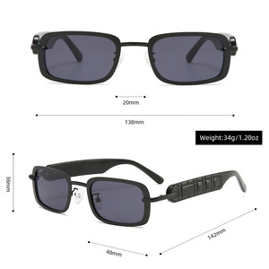 Lunettes de soleil rétro de luxe pour hommes, monture rectangulaire en métal avec branches en plastique texturé, protection UV, pour la conduite et les affaires - Product Image 4