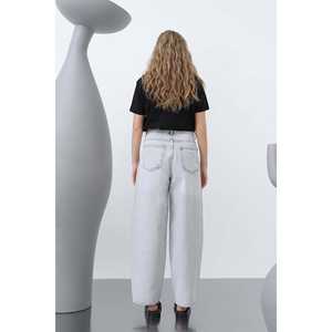 Pantalon en jean à jambes larges pour femme, taille haute, extensible, délavé clair, 32192PNT - Product Image 1