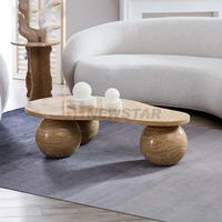 Table basse boule de marbre travertin beige en forme de sphère ronde de faible hauteur pour meubles en pierre naturelle