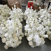 IFG Vente flash Chemin de table en miroir avec fleurs blanches de 1 m de long pour la décoration de l'allée de mariage
