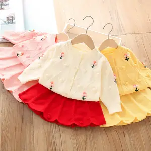 Ensemble deux pièces pour fille, vêtements d'hiver, pull épais, jupe princesse, manches longues, 2 pièces, 2023