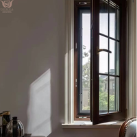 Fenêtre à battant DEMEA moderne en bois recouvert d'aluminium, résistante aux ouragans, double vitrage trempé, ouverture manuelle pour maison résidentielle