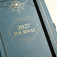 Carnet de notes personnalisé bleu en PU à couverture rigide 2027, motif boussole, avec élastique, agenda annuel, journal, cadeau